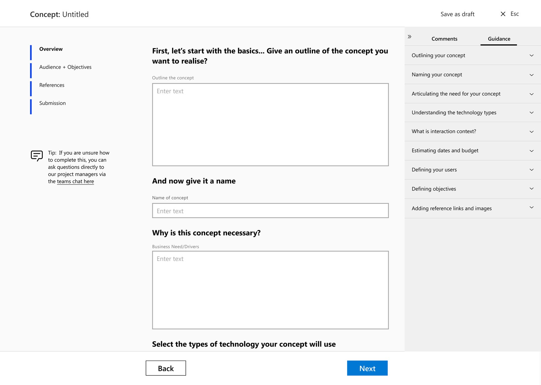 Concept creation: guided form
