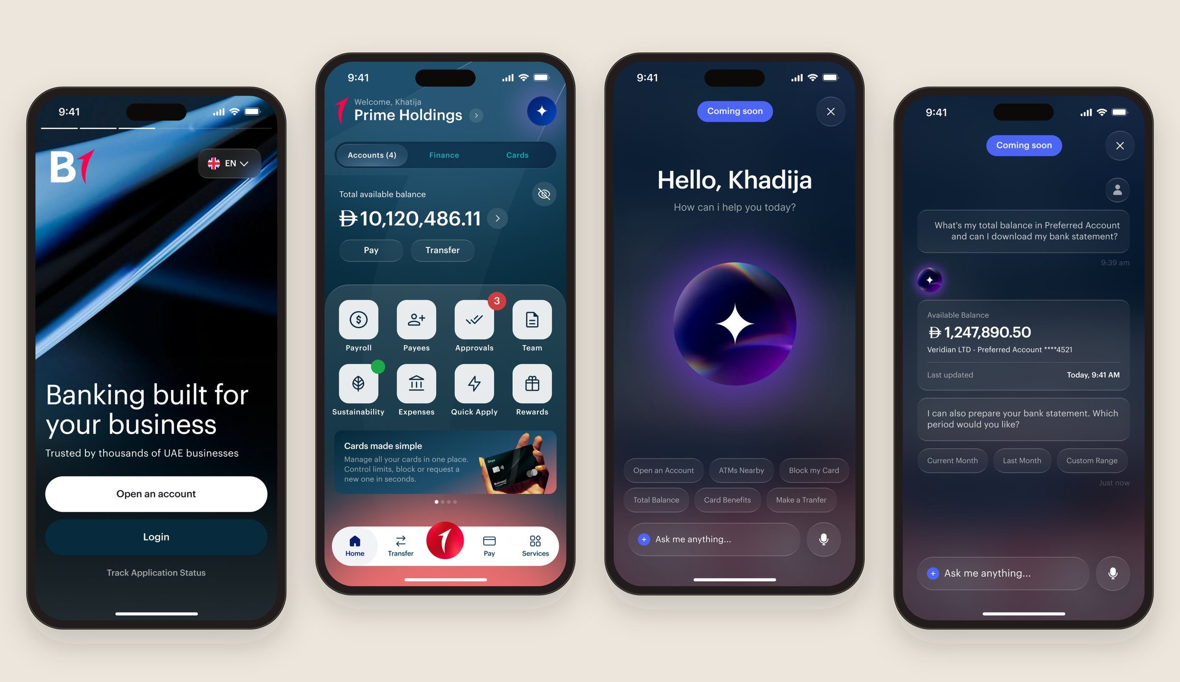 Mobile app screens