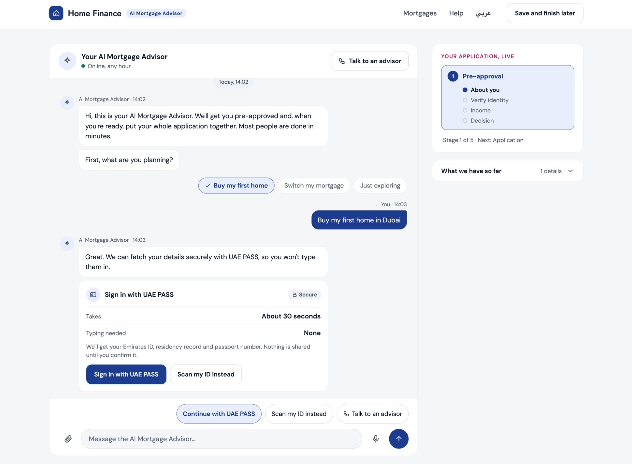 Concept: AI mortgage advisor chat